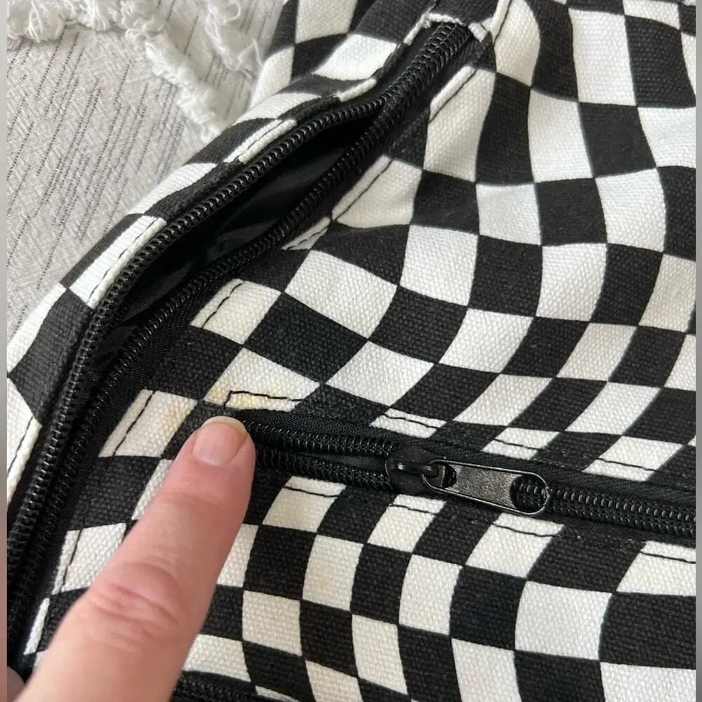 Black White Checkered Sling Backpack Crossbody Shoulder Unisex Travel Hiking